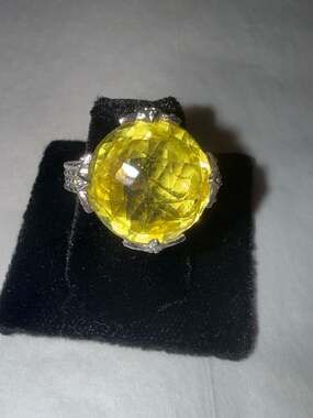 Judith Ripka Sterling Silver Round Lemon Quartz and CZ Cocktail Ring